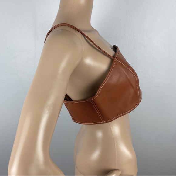 NEW STAUD BROWN FAUX LEATHER BANDEAU CROP TOP - Picture 4 of 8